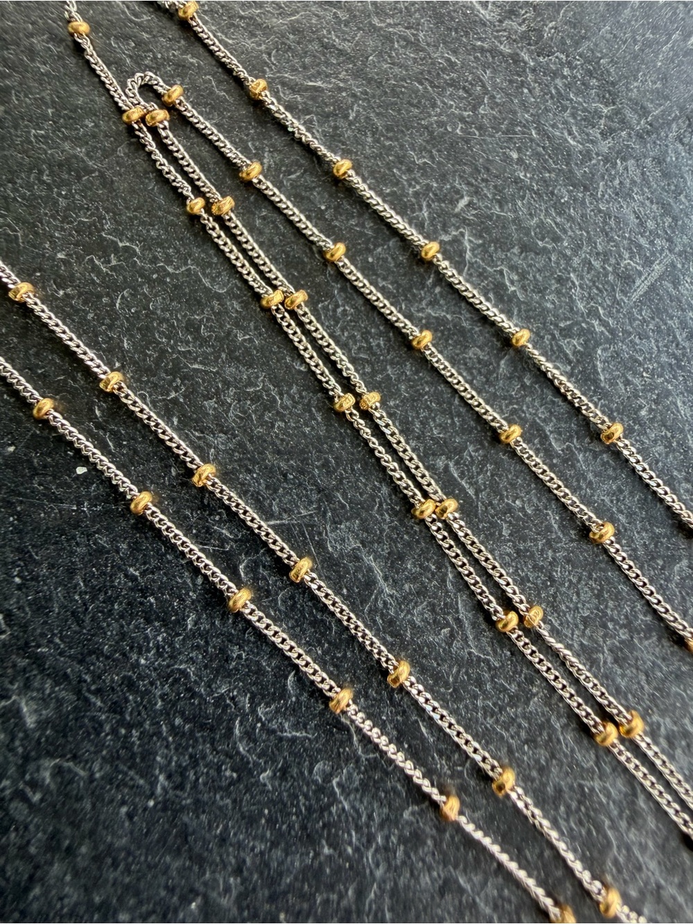 14kt white & yellow gold Two-Tone Bead Station Layering chain 24” long